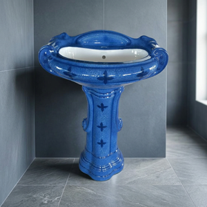 Lavabo de lavabo de pedestal redondo independiente de una pieza de lujo a la venta Lavabo de cerámica - Product Image 3