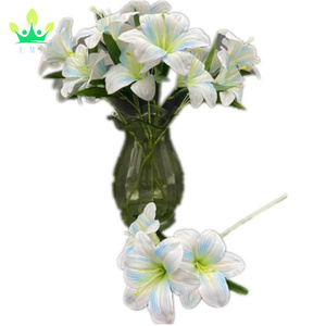 Rama de flor artificial <span class=keywords><strong>Hemerocallis</strong></span> con hojas verdes 3 cabezas Real Touch Day Lily Plant Arreglo floral Wedding Party Home - Product Image 3