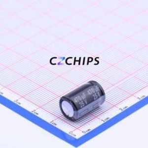 Condensateur électrolytique en aluminium à montage traversant EEUTP1E471, composant à montage traversant THT, D10xL16mm 470uF 20% 25V 1.1A-100kHz - Product Image 1