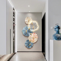 Murale Murale LED Classique de Luxe en Acrylique, Motif Neuf Poissons Lotus, Décoration Artistique Auspicieuse pour Entrée, Salon et Couloir