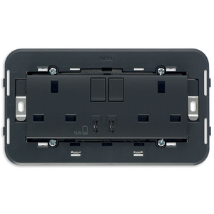Vimar Double <b>Socket</b> 2P+T 13A <b>With</b> <b>USB</b> C+C Ports Grey 15W Charging - Product Image 1