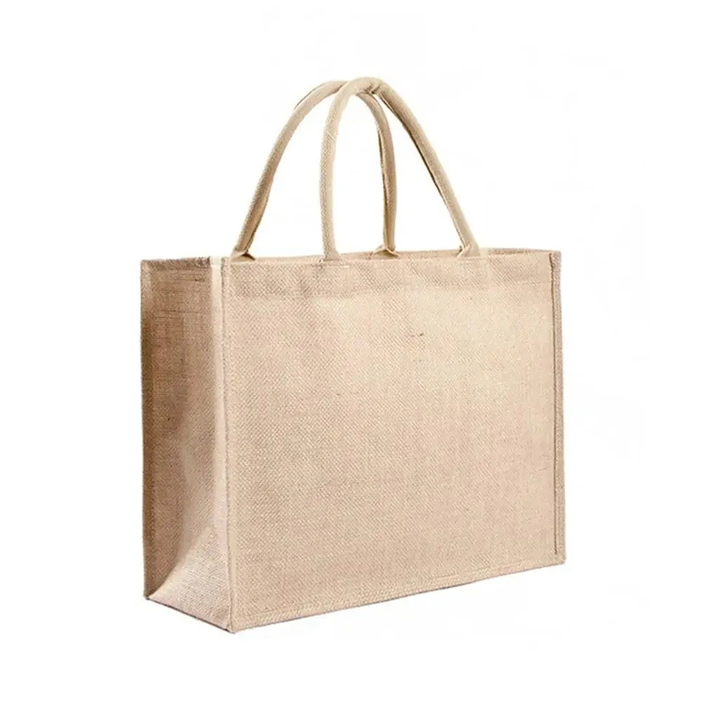 Shoulder Strap Plain Jute Beach Bags Logo Print Jute Shopping Bag Promotional Hessian Burlap Tote Jute Bag