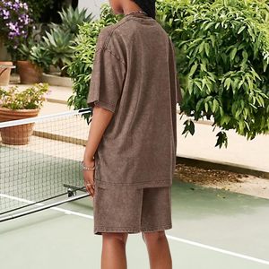 Shorts de sport en coton pour femme FOXA, taille élastique avec cordon de serrage, coupe ample, style vintage délavé à l'acide - Product Image 3