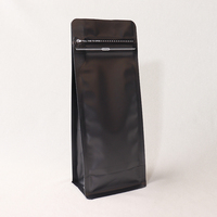 Sac à café personnalisé imprimé noir mat à fond plat avec valve et fermeture éclair refermable