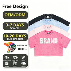 T-<span class=keywords><strong>shirt</strong></span> court vintage pour femme 230 g/m² avec logo personnalisé, délavé à l'acide, meilleure vente été, haute qualité - Product Image 1