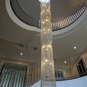 Lampadario di cristallo di lusso della scala della scala extra lunga della hall dell'hotel moderno