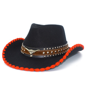 Chapeau de cowboy western unisexe vintage à large bord avec ornement tête de taureau et bordure en dentelle pour la pêche, les fêtes et le sport - Product Image 6