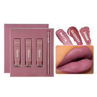 Logo de marque privée ensemble rouge à lèvres et crayon à lèvres liquide mat 3 effets rouge à lèvres chatoyant imperméable maquillage rouge à lèvres brillant végétalien