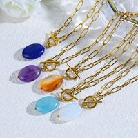 Merryshine acier inoxydable Turquoise pierre naturelle cristal géométrique trombone pendentif collier à breloques pour les femmes
