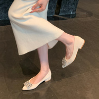 Chaussures à talon épais et bout pointu pour femme B2001-2, tailles 35-45, avec strass, à enfiler, pour soirée, élégantes, décontractées et quotidiennes