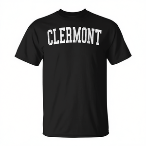 Camiseta estilo universitario desgastado Clermont Fl, color negro, unisex, talla para adultos - Product Image 2