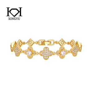 Xing Yu yüksek kalite Vintage stil 18K altın kaplama dört yapraklı yonca zincir bağlantı bilezik lüks pirinç geometrik sahip - Product Image 1