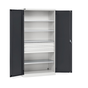 PERFOM14004 RAL 7035 + 7016 schedario con 2 porte 4 ripiani 3 cassetti dimensioni W1023 X D555 X H2000 mm - Product Image 1