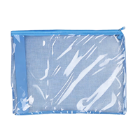 Sac à fermeture éclair en PVC transparent bleu, pochette en maille transparente imperméable pour fournitures scolaires, documents, articles de toilette, cosmétiques, maquillage