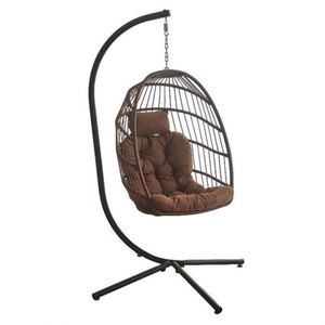 Chaise suspendue en métal pour balcon extérieur, chaise longue portable, hamac, balançoire de patio avec support et coussin - Product Image 2
