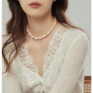 Collier ras du cou rétro français en millet pour femme, double couche, torsades de pâte frite, avec perles d'eau douce naturelles - Product Image 4