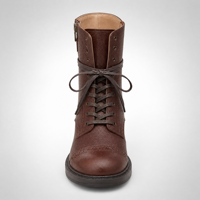 Bottes de combat en cuir véritable pour femmes, avec détails brogues, lacets, fermeture éclair latérale, talon bloc, style rétro, mi-mollet, chaussures automne/hiver