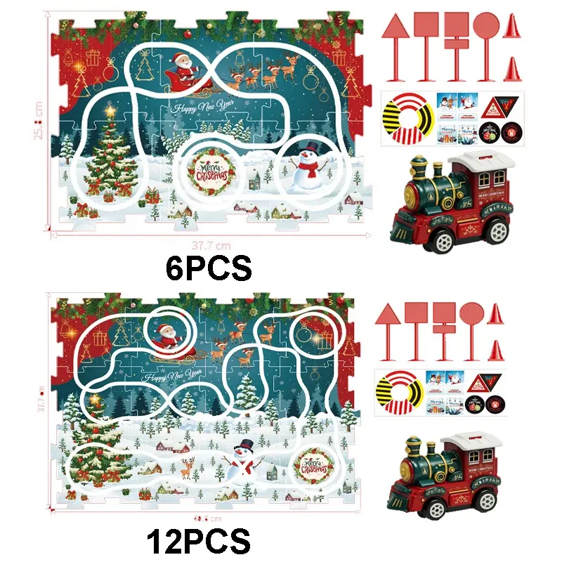 クリスマスパズルレール電気自動車おもちゃDIYアセンブリパズルトラックプレイセットキッズトラックトレインパズルボードビルディングロジックゲーム