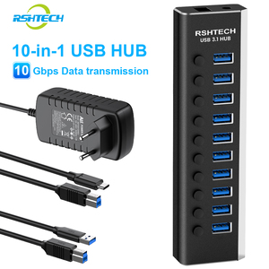 Hub <span class=keywords><strong>USB</strong></span> RSHTECH in Alluminio 10Gbps con Adattatore di Alimentazione 12V/3A, Hub <span class=keywords><strong>USB</strong></span> C a 10 Porte Alimentato <span class=keywords><strong>USB</strong></span> 3.1 3.2 per PC e Laptop - Product Image 1