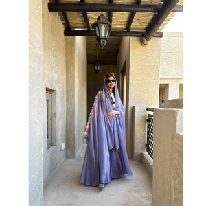 LEDUO Customized Elegant Modest Chiffon with Crystal Embellishment Flowy Women Dubai Abaya - Product Image 1