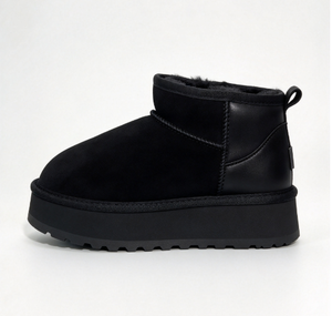 Botas de plataforma de ante sintético para mujer, con forro de felpa, puntera cerrada, sin cordones, suela de goma antideslizante, para invierno, con hebilla, estilo mullido y ajuste cómodo. - Product Image 5