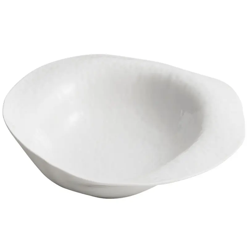 Irregular Rimmed Salad Bowl White Porcelain Dessert Soup Bowl for Restaurant Serving Dinnerware