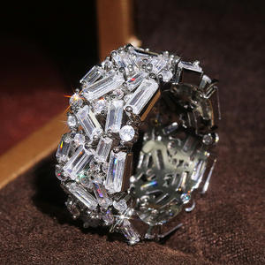 F618 Geometric <b>Eternity</b> Band <b>Ring</b> Women's Lab Created <b>Cubic</b> <b>Zirconia</b> Emerald Cut Channel Setting Wedding Fashion <b>Ring</b> - Product Image 2