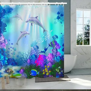 Juego de Cortinas de Ducha 3D Impermeables con Diseño Oceánico, 4 Piezas, con Accesorios de Baño, Cortina de Ducha de Poliéster Estampada - Product Image 2