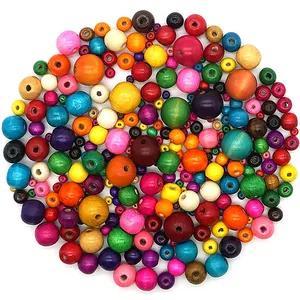 SOJI Colorful Wooden Ball Prayer Craft Beads Painted Diy Creative Macrame Decoration Round Wood Spacer Beads For Jewelry Making