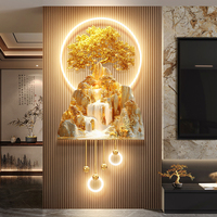 Peintures LED en acrylique à effet 3D pour décoration murale de couloir, motif Montagnes Dorées
