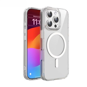 Casing ponsel bening Tpu + pc, pelindung transparan tahan guncangan, magnetik pengisian daya nirkabel, Ultra tipis untuk Iphone 11 12 13 14 15 16 Pro Max