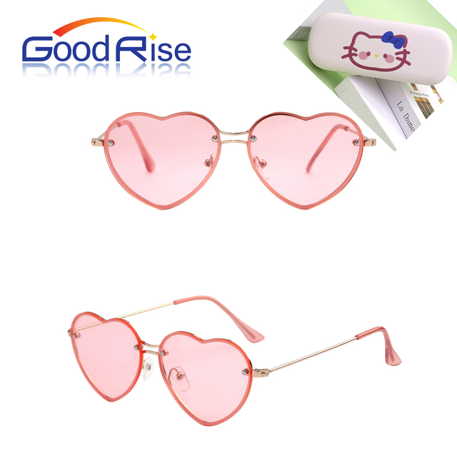 Wholesale 600pcs Kids Gold Frame Eyewear with Blush Pink Tinted UV400 Lens Light Weight Heart-Shaped Eyeglasses
