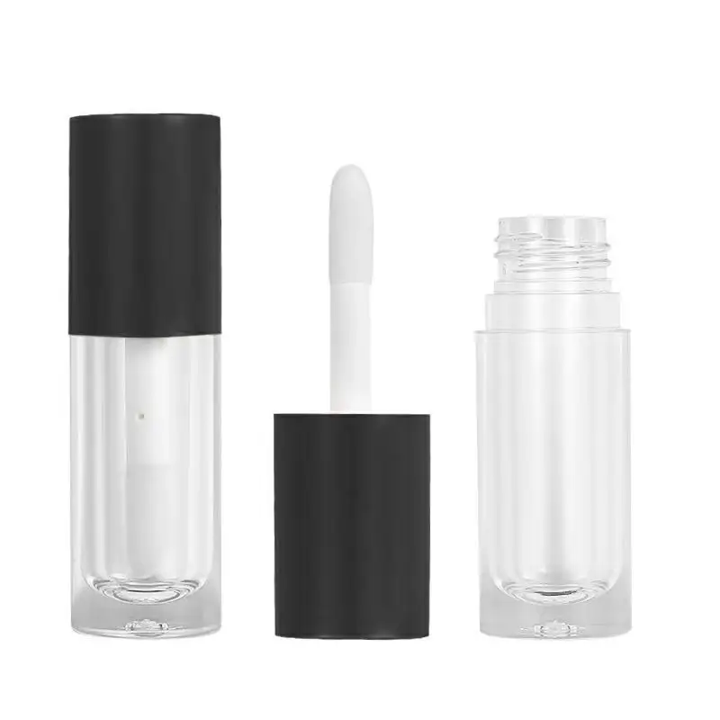 Tabung Lip Gloss cair, kemasan tabung pelembap bibir cair kustom 6ML kosmetik hitam