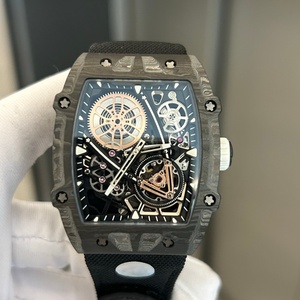 Montre mécanique pour homme de luxe, ultra-fine et légère, design ajouré, boîtier en forme de baril, bracelet tissé, tourbillon, étanche - Product Image 2