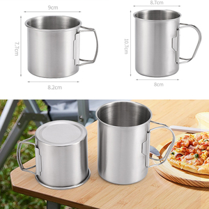 220ml 300ml poignée pliable Camping <span class=keywords><strong>mousqueton</strong></span> café boire tasse pliante en acier inoxydable tasse métal simple paroi bière thé pinte - Product Image 6