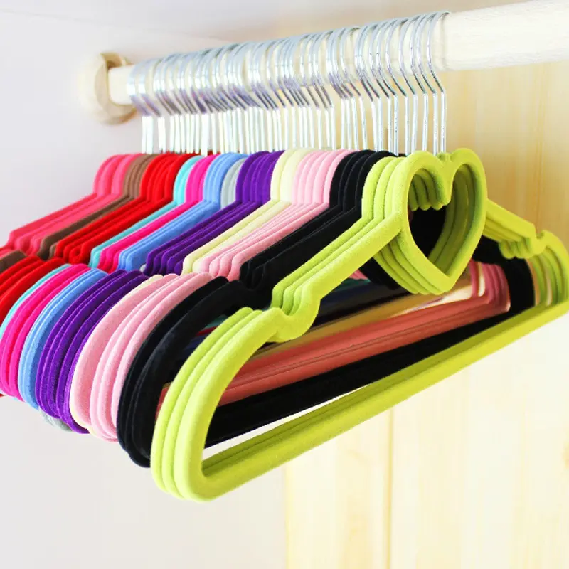 Wholesale Velvet Hangers Cheap Plastic Pink Non Slip Flocked Clothes Hanger
