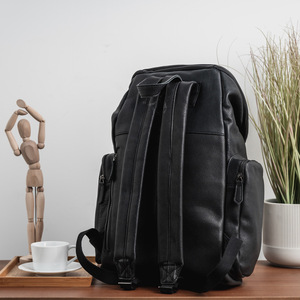 Calfskin Large Capacity <b>Backpack</b> 36-55L Unisex Double Compartment Design For Leisure Travel Solid Color <b>Black</b> Coffee - Product Image 3
