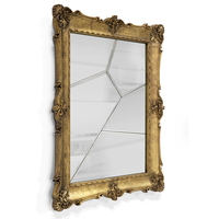 Espejo de Pared Rectangular de Lujo con Marco Dorado Antiguo y Detalles de Acero Inoxidable para Interiores Contemporáneos