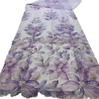 Tissu en dentelle 3D de haute qualité en gros, tissu en maille brodé avec des perles et des perles pour les vêtements et les robes