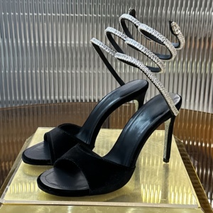 Sandales à talons hauts en cuir pour femmes, ornées de cristaux de luxe, à fines brides enveloppantes et bout ouvert - Product Image 2