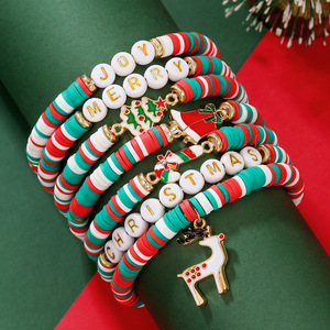 Christmas <b>Beaded</b> <b>Bracelets</b> For Girls Colorful Polymer Clay Letter Alloy Pendant Jewelry Gift Childrens Fashion <b>Bracelet</b> - Product Image 2