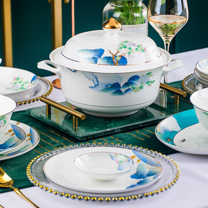 ชุดอาหารเซรามิก 60 ชิ้น ลายดอกไม้ร้องเพลงนก ลายทอง สำหรับ 10 ที่  ผลิตจากโรงงาน ขายส่ง - Product Image 2