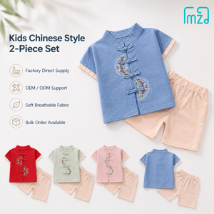Completo Sportivo Estivo per Ragazzi, Abbigliamento Estivo Alla Moda per Bambini, Set Due Pezzi con Maniche Corte in Denim Patchwork - Product Image 1