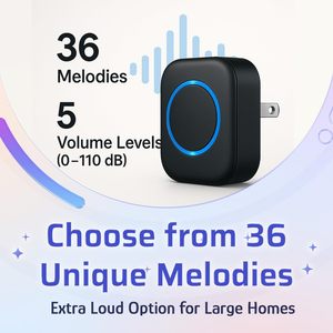 Timbre Inalámbrico a Prueba de Agua con Enchufe para EE. UU., UE y Reino Unido, Transmisor de Batería, 300m, 38 Melodías, 4 Niveles de Volumen, Timbre para el Hogar - Product Image 4