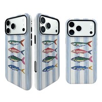 Coque de téléphone personnalisée à double couche robuste avec motif de poisson marin pour iPhone 15 Pro, coque souple et anti-friction