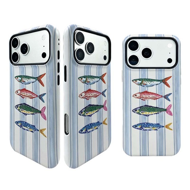 Marine Fish Sketch Sturdy Split Dual Layer Custom Print Phone Case for iPhone 15 Pro Silken Soft Flexible Anti-Friction Shell