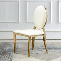 Chaises de Luxe à Dossier Rond en Acier Inoxydable Doré pour Événements, Décoration d'Hôtel, Fêtes, Banquets et Mariages, avec Table