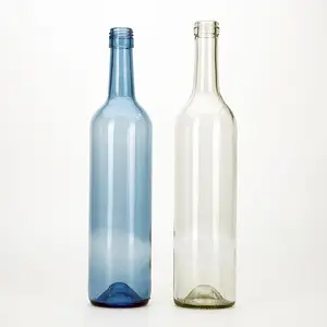 VISTA High Quality Wine Transparent Flint Light Blue Burgundy Wine 750 ml 75cl Glass Bottle with Screw Closure Cap