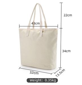 Bolsa de Compras de Lona de Algodón Ecológica Natural con Cremallera, con Logotipo Personalizado y Patrón de Letras Impresas, de Proveedor de Fábrica - Product Image 3
