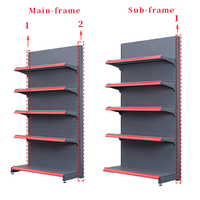Étagère Guichang - Rouge, Étagère de supermarché en gros, Présentoir de magasin d'alimentation, Rayonnages de présentation gris métalliques double face
